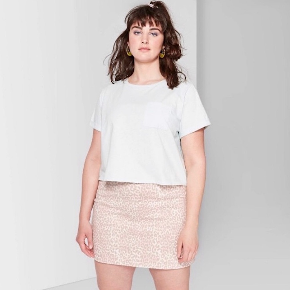 ❌ SOLD ❌ Wild Fable Pink Tan Leopard Print Denim Jean Mini Skirt Plus Size 16 - Picture 10 of 10